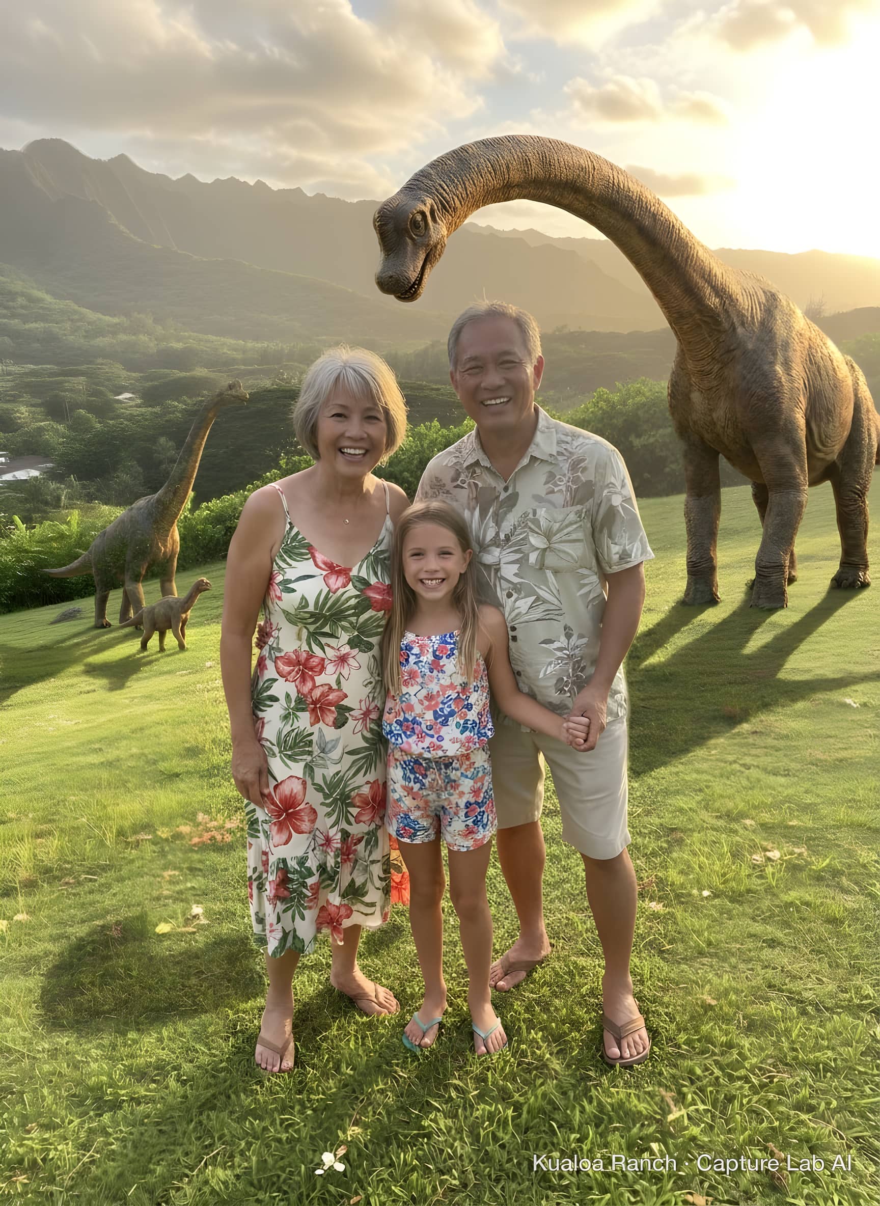 A longneck family grazes into the distance behind you.