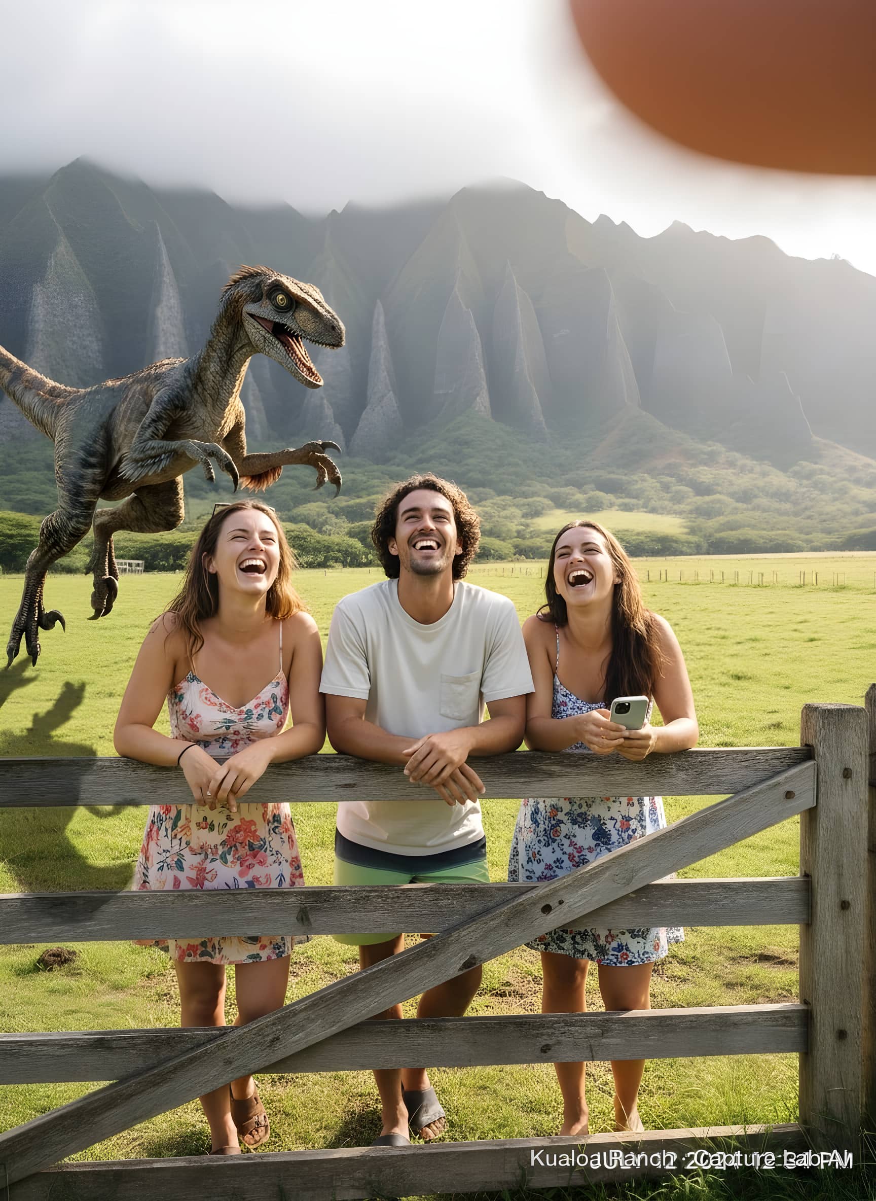 Two curious raptors photobomb from the greenery.