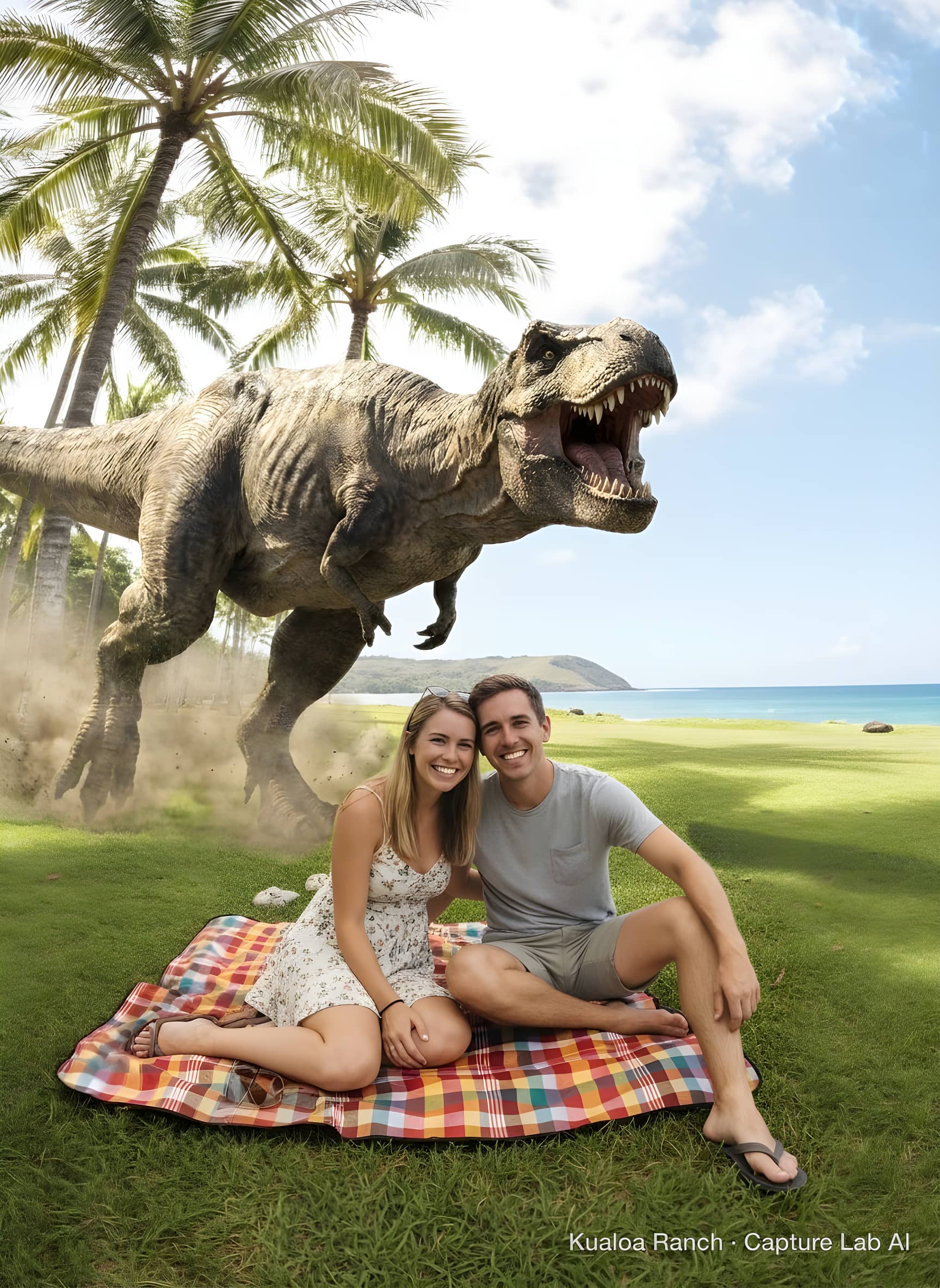 A full-grown T. rex wanders into your photo.