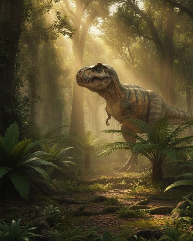 A full-grown T. rex wanders into your photo.